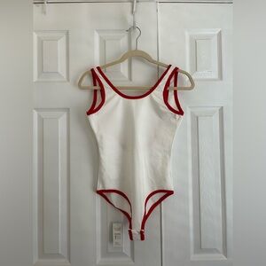 Women’s Red and White Bodysuit